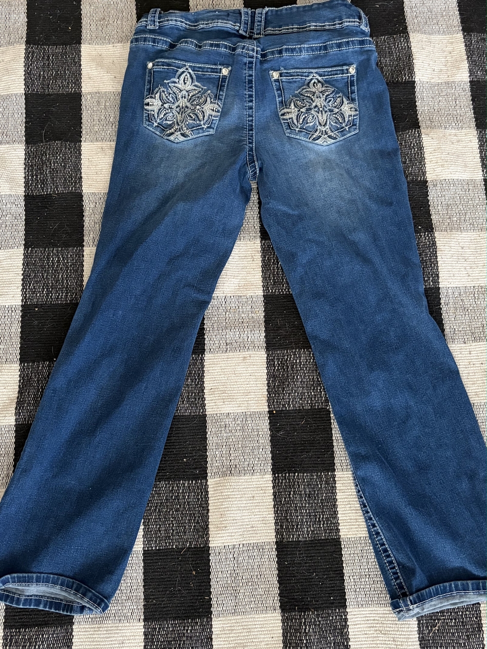 Cato Women's Straight Leg Jeans with Embroidered Back Pockets - Blue